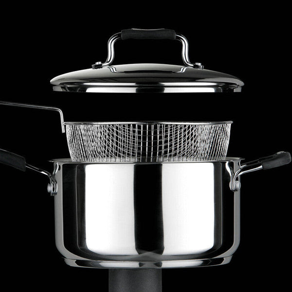 Tenzo 22 cm Stainless Steel Chip Pan with Glass Lid and Wire Basket