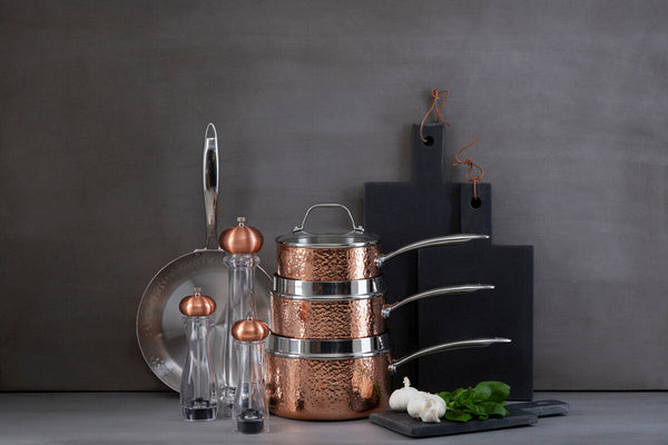 Minerva Medium 18 cm Hammered Copper Finish Saucepan with Lid