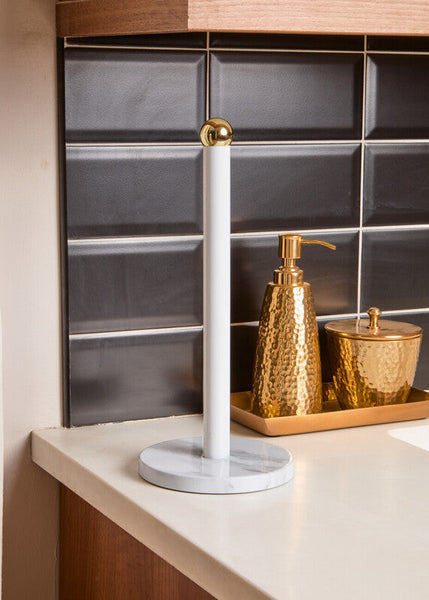 Easton White Marble Effect and Gold  Kitchen Roll Holder