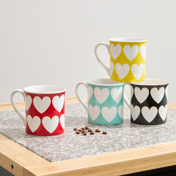 Set Of Four Heart Design Mugs