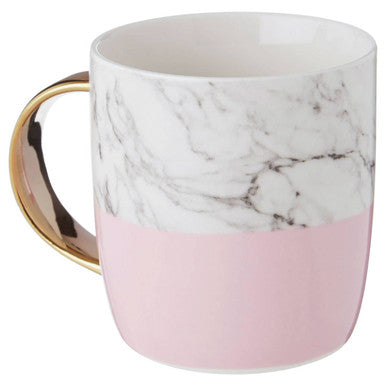 Frosted Deco Marble Effect and Pink Monogram Mug, J