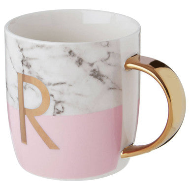 Frosted Deco Marble Effect and Pink Monogram Mug, R