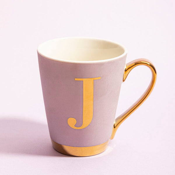 Frosted Deco Lilac Monogram Mug, J
