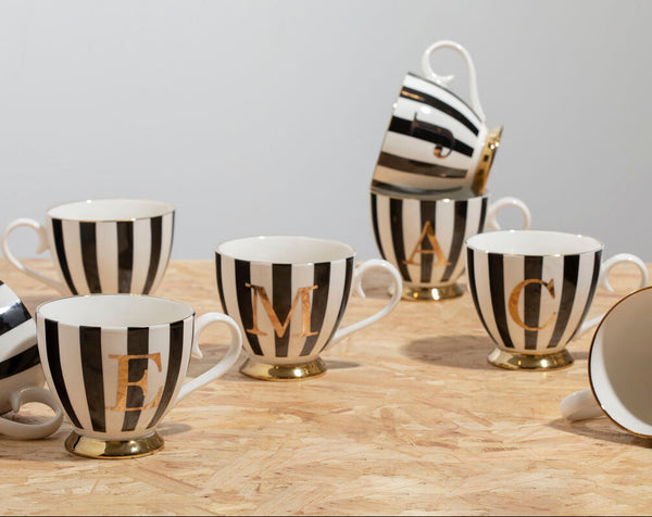 Duchess Black and White Monogram Mug, K