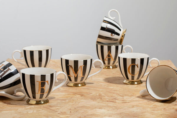 Duchess Black and White Monogram Mug, N