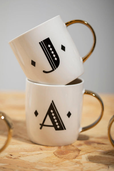 Diamond Deco White Monogram Mug, A