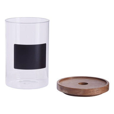 Tromso Glass Storage Jar with Acacia Lid and Chalkboard 950 ml