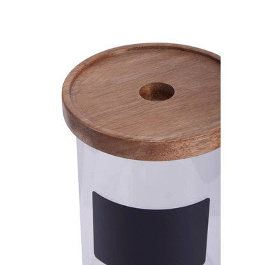 Tromso Glass Storage Jar with Acacia Lid and Chalkboard 950 ml