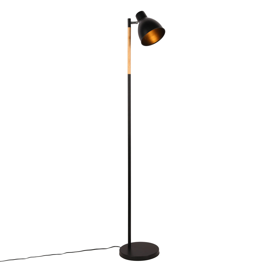 Nordic Floor Lamp with Wood Accent - E27 Rotatable Shade 3 Finishes