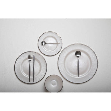Ida White Embossed Glass Dinner Plate with Silver Rim