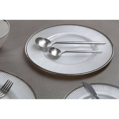 Ida White Embossed Glass Dinner Plate with Silver Rim