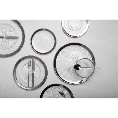 Ida Embossed Glass Coupe Dinner Plate with Silver Rim