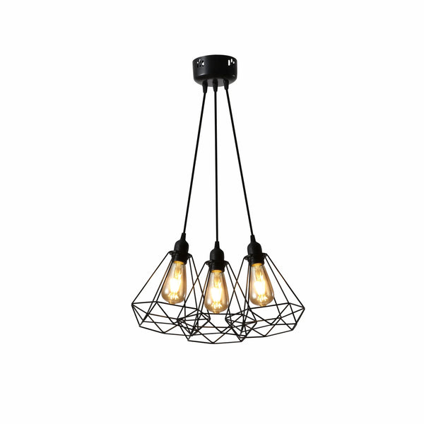 Black Metal Diamond Caged Funnel Pendant Ceiling Light E27
