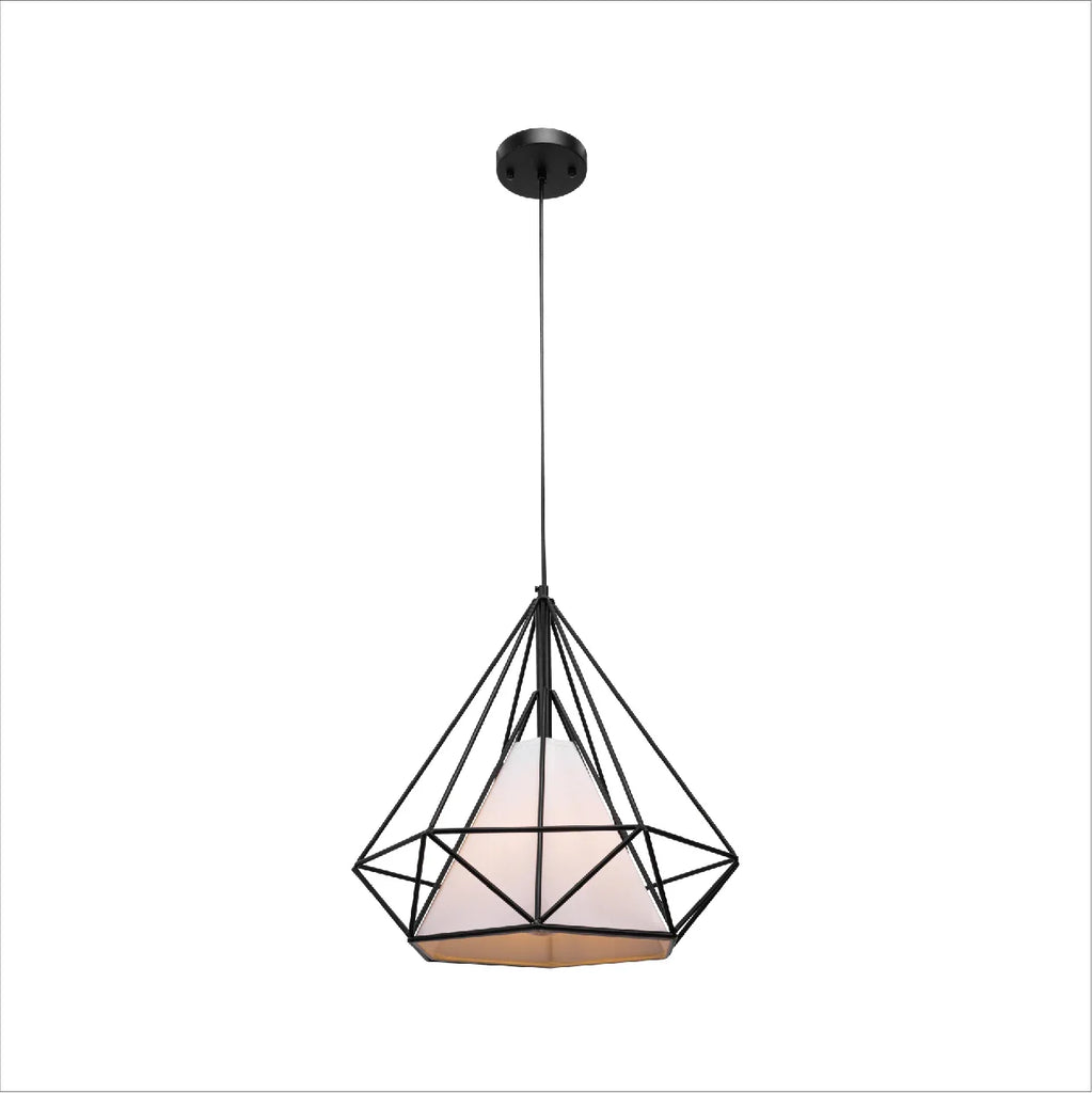Opal Shade Wired Geometric Cage Pendant Ceiling Light