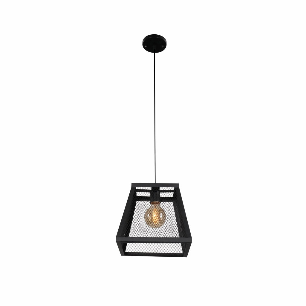 Black Metal Cuboid Caged Pendant Ceiling Light E27