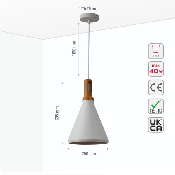 Capo Funnel Cone Flat Nordic Wood Top Designer Metal Pendant Ceiling Light E27