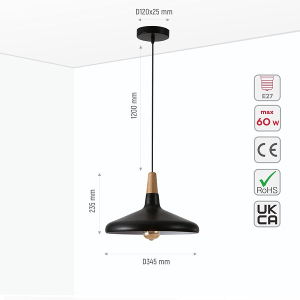 Capo Funnel Cone Flat Nordic Wood Top Designer Metal Pendant Ceiling Light E27