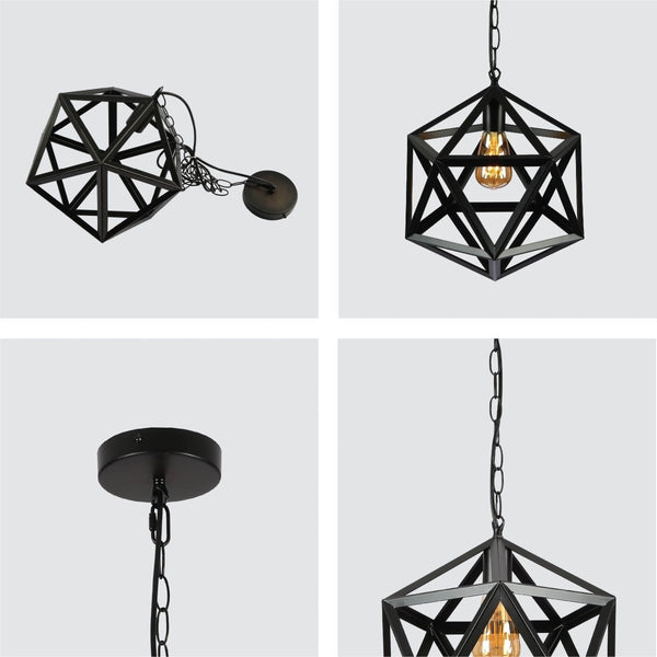 Black Metal Cage Polyhedral Pendant Ceiling Light E27