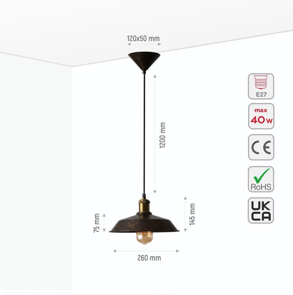 Rusty Brown Metal Step Flat Pendant Ceiling Light E27