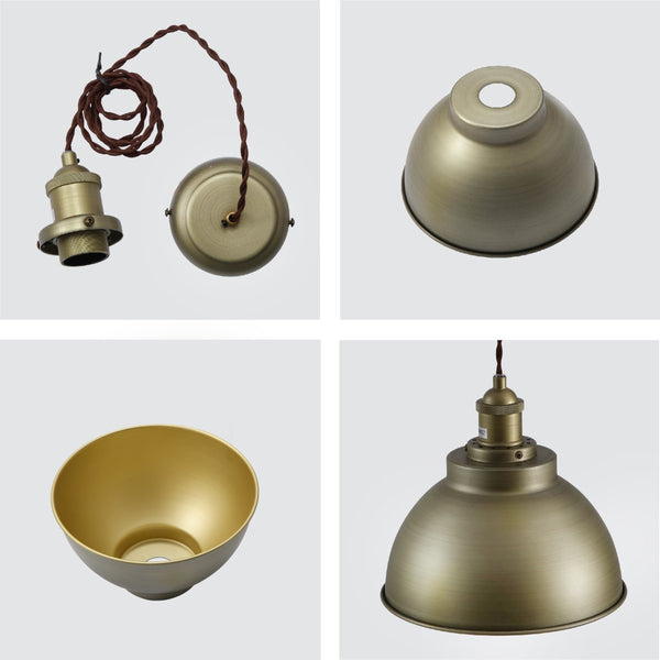 Brooklyn Vintage Metal Dome Pendant Light Pewter Copper Gold Brass E27