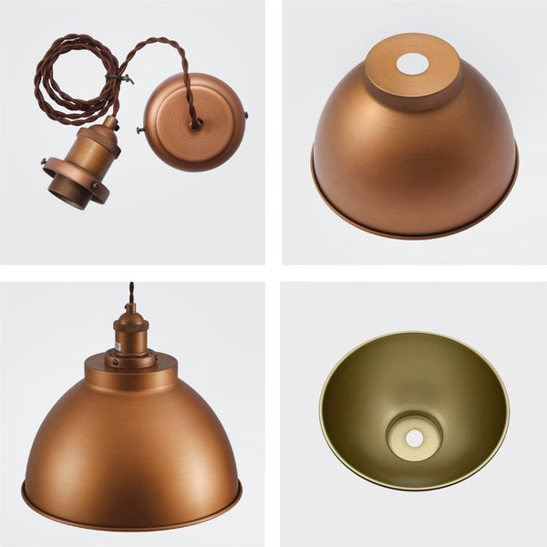 Brooklyn Vintage Metal Dome Pendant Light Pewter Copper Gold Brass E27