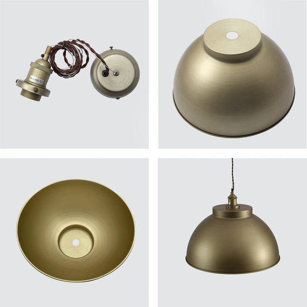 Brooklyn Vintage Metal Dome Pendant Light Pewter Copper Gold Brass E27
