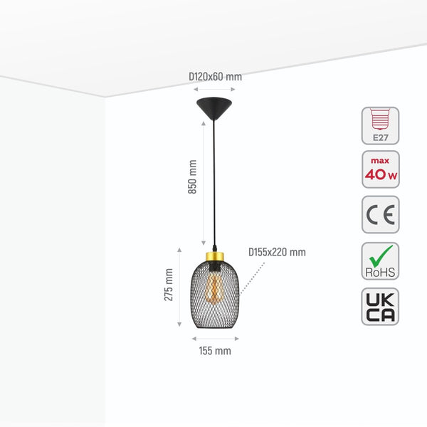 Mesh Cage Lantern Metal Pendant Ceiling Light E27