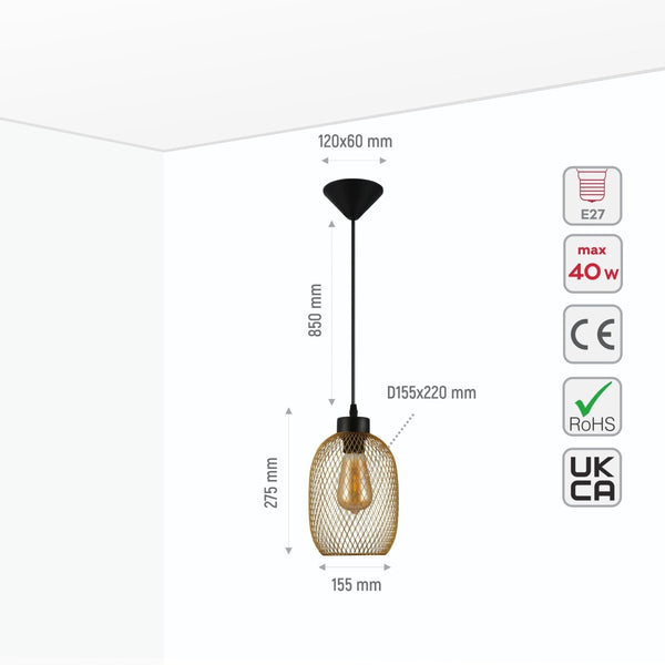 Mesh Cage Lantern Metal Pendant Ceiling Light E27
