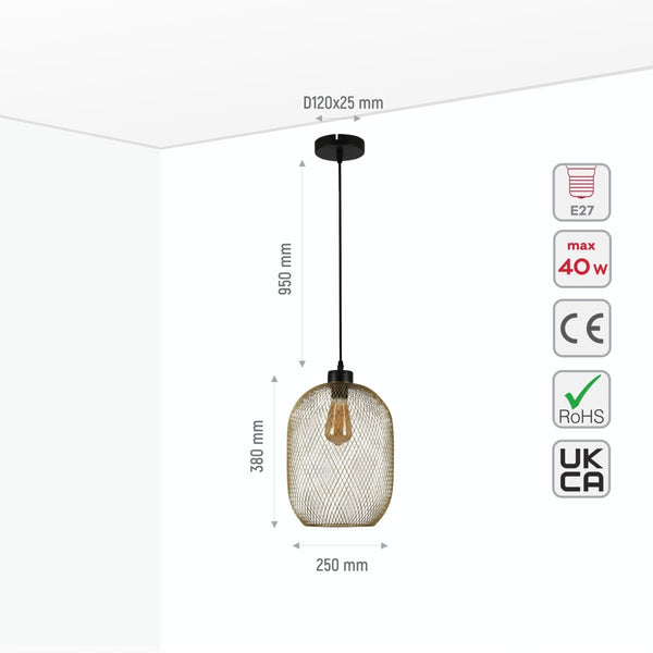 Mesh Cage Lantern Metal Pendant Ceiling Light E27
