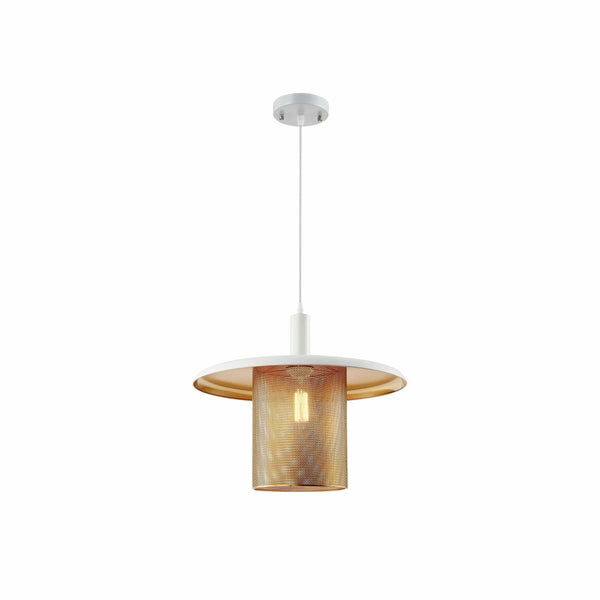 White-Golden Metal Caged Flat Pendant Ceiling Light E27