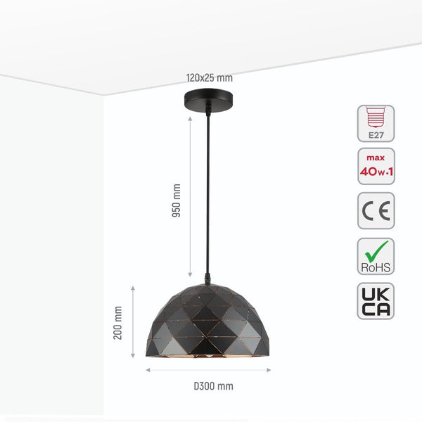 Triangle Laser Cut Metal Dome Pendant Ceiling Light E27