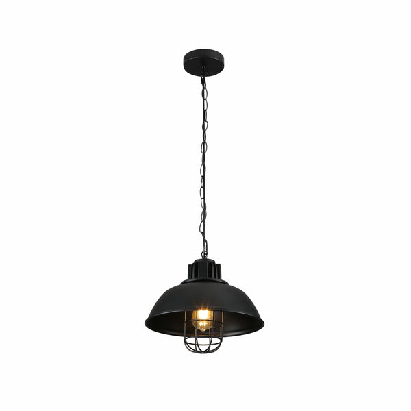 Black Dome Caged Industrial Metal Ceiling Pendant Light E27 Fitting