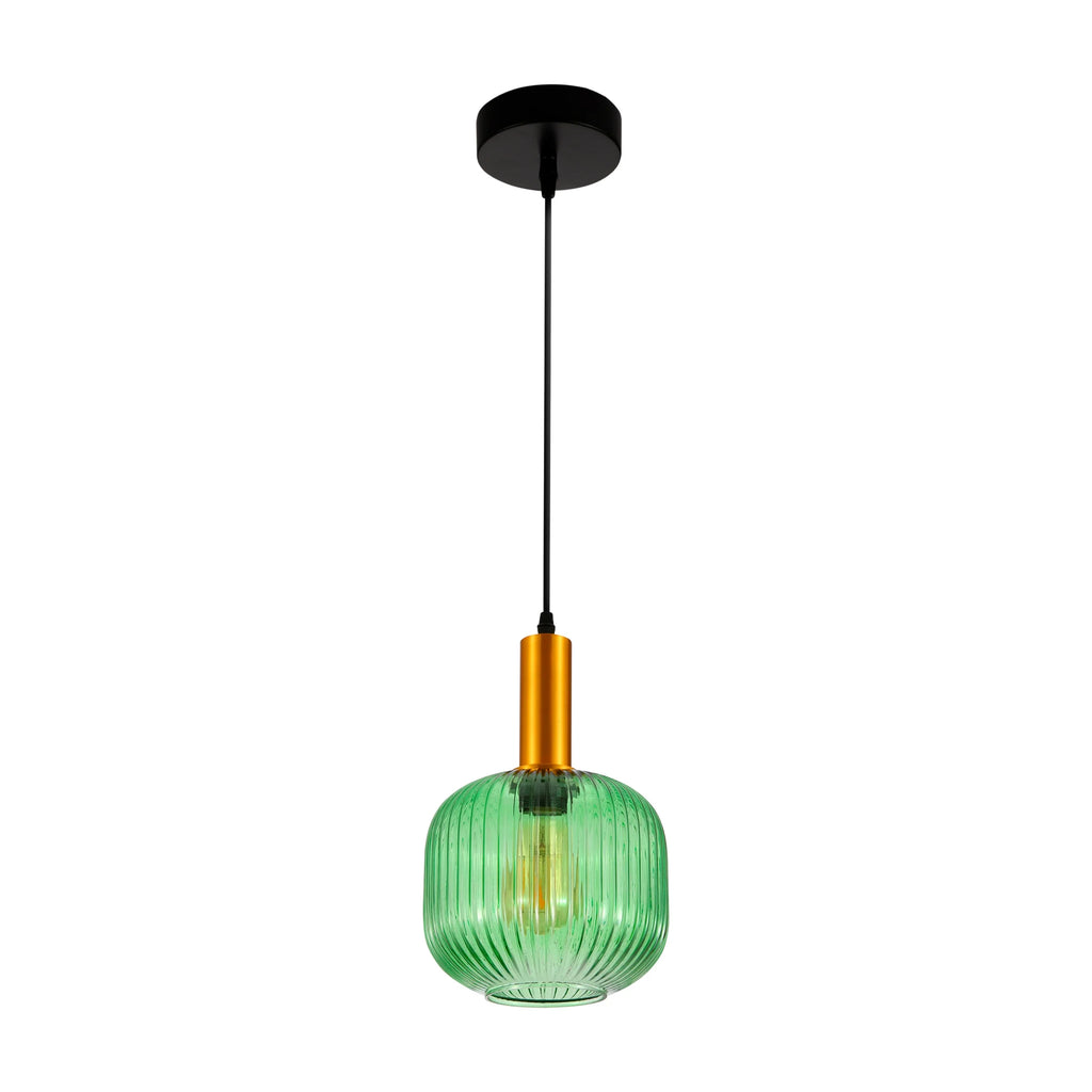 Sawyer Ribbed Fluted Reeded Maloto Lantern Green Opal Purple Amber Glass Pendant Ceiling Light E27 Gold Metal Top