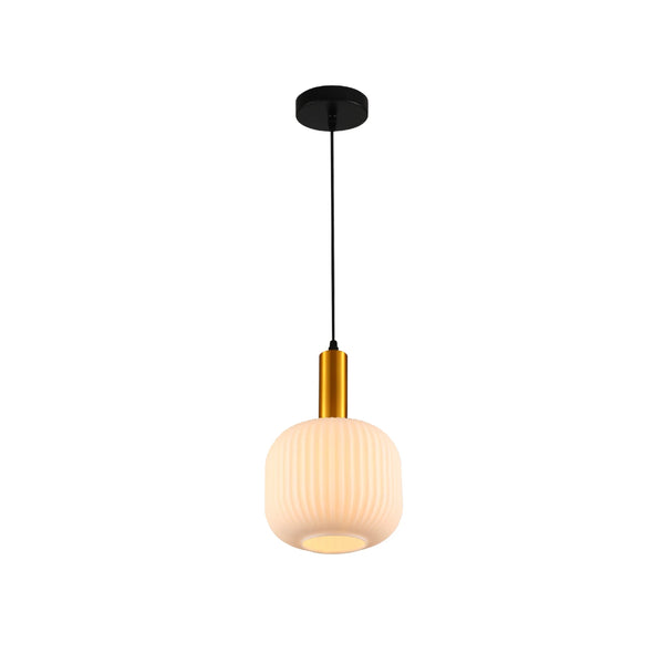Sawyer Ribbed Fluted Reeded Maloto Lantern Green Opal Purple Amber Glass Pendant Ceiling Light E27 Gold Metal Top