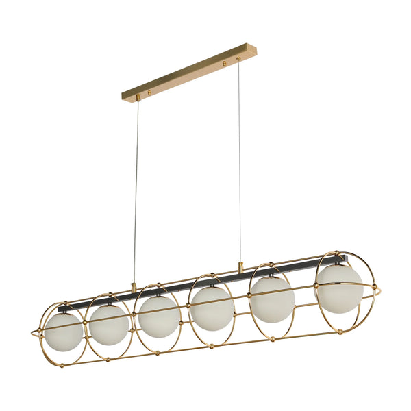 Vintage-Modern Orb Chandelier with Geometric Gold Detailing G9