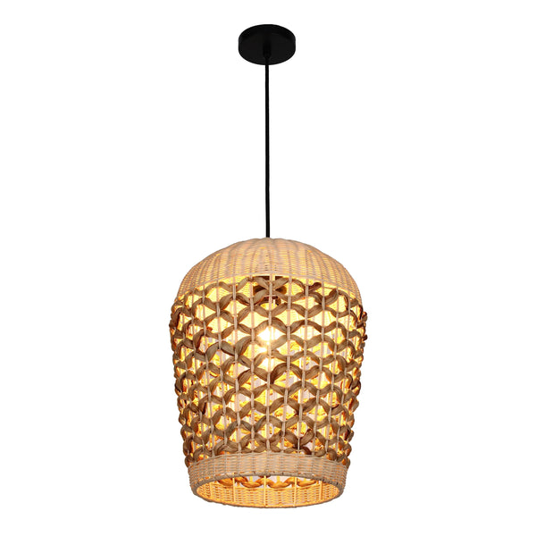 Woven Rattan & Bamboo Pendant Light - E27 Fitting, 40W Max, Dimmable