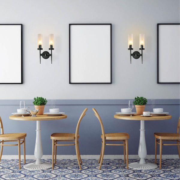 Gold Aluminium Bronze or Black Clear Reeded Cylinder Glass Joseph Fonteyn Fluted Torch Wall Sconce Light