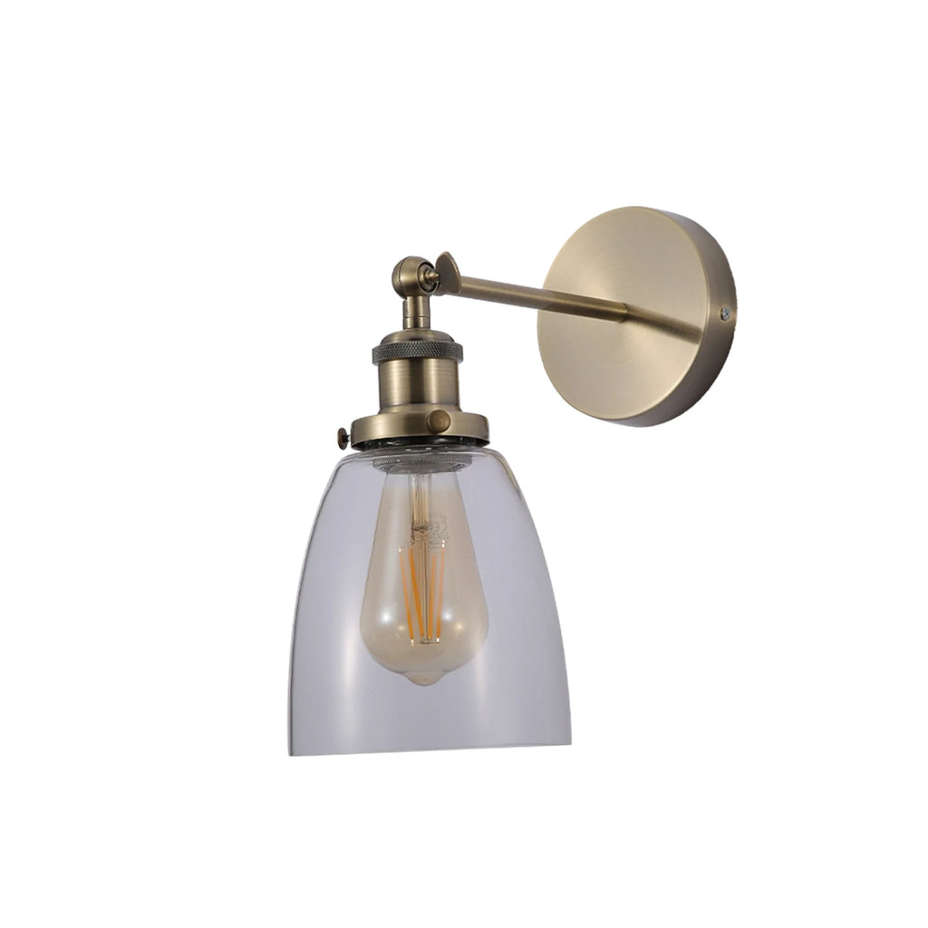 Antique Brass Metal Hinged Clear Glass Hoxton Cone Dome Wall Light
