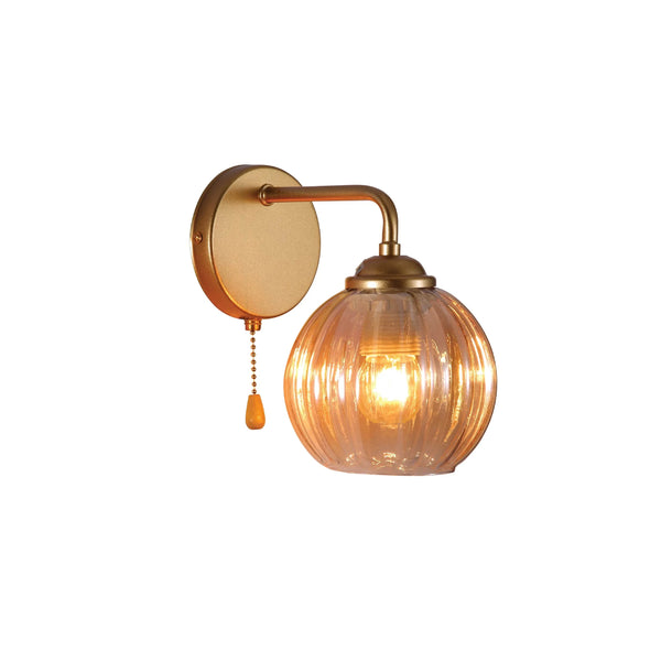 Reeded Glass Wall Light with Pull Down Switch E27 Fitting