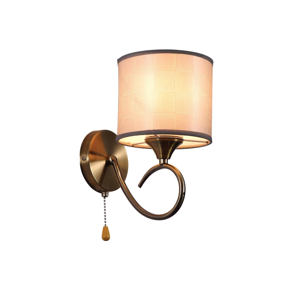 Grey Fabric Shade Antique Brass Hook Metal Vintage Retro Classic Wall Light with Pull Down Switch E27 Fitting