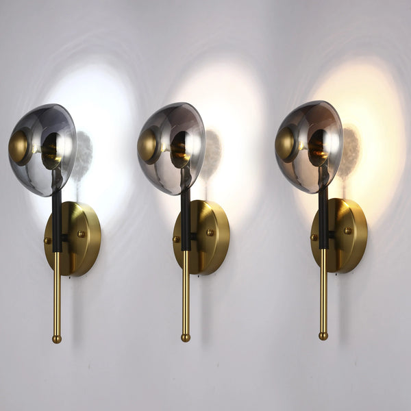 Smoked Glass and Gold Wall Light