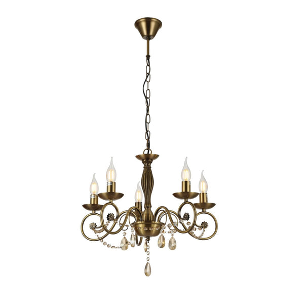 Antique Brass Finishing Metal Body French Candle Vintage Crystal Ceiling Light E14