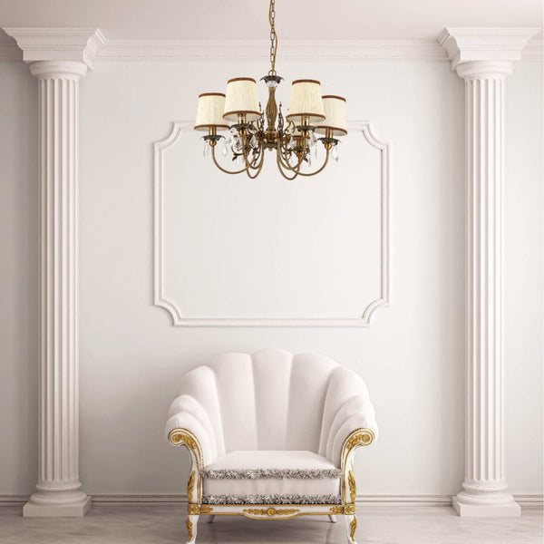 Antique Brass Finishing Metal Body Off White Shade Candle Vintage Crystal Ceiling Light E14