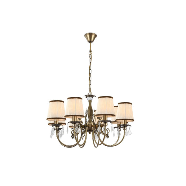 Antique Brass Finishing Metal Body Off White Shade Candle Vintage Crystal Ceiling Light E14