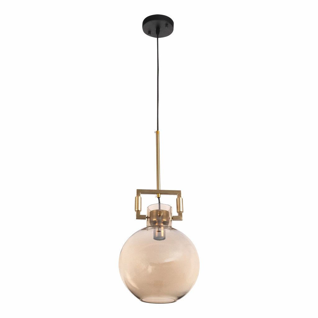 Amber Globe Funnel Dome Glass Gold Metal Body Ceiling Pendant Light