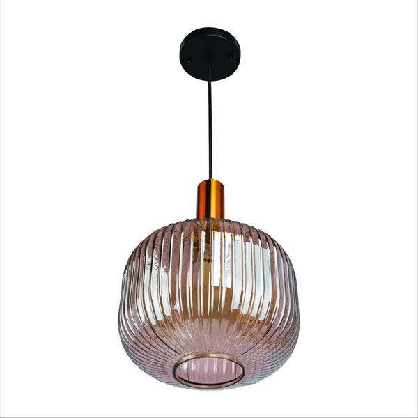 Sawyer Ribbed Fluted Reeded Maloto Lantern Amber Glass Pendant Ceiling Light E27 Gold Bronze Top
