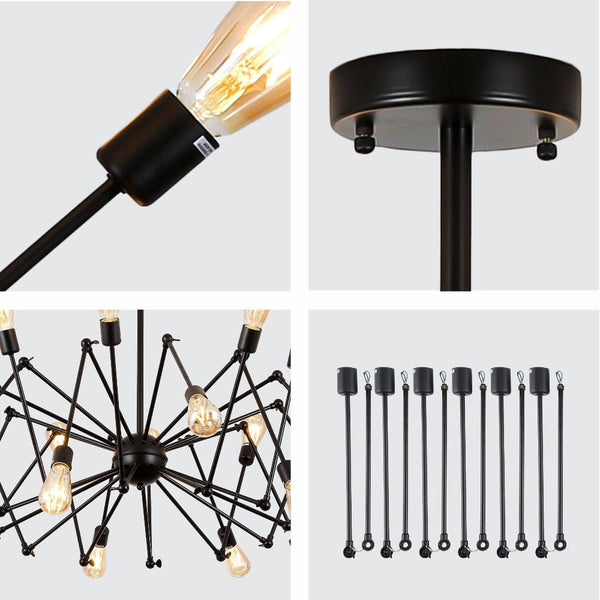 Black Hinged Rod Metal Spider Chandelier Ceiling Light E27 Fittings