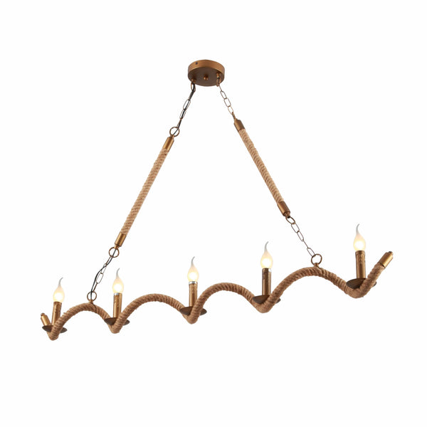 Hemp Rope Spiral Island Ceiling Chandelier Light 5xE14