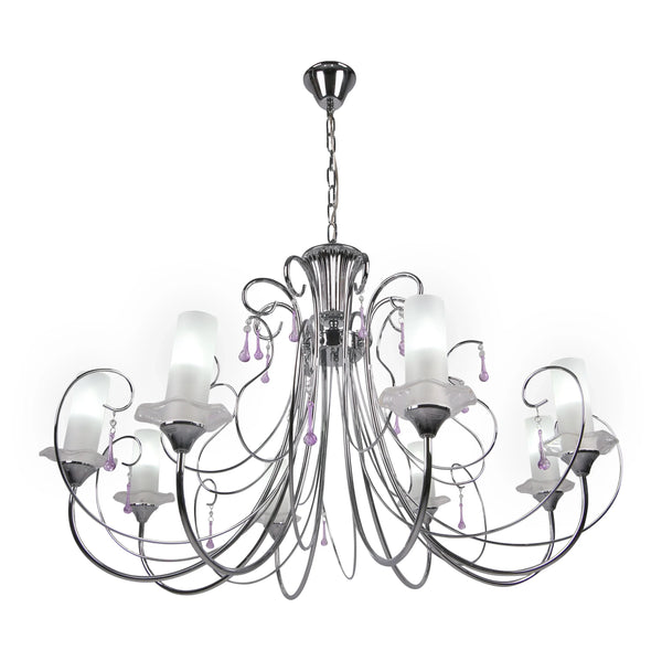 Opal Cylinder Glass Chrome Candle Metal Arm Ceiling Chandelier Light E14