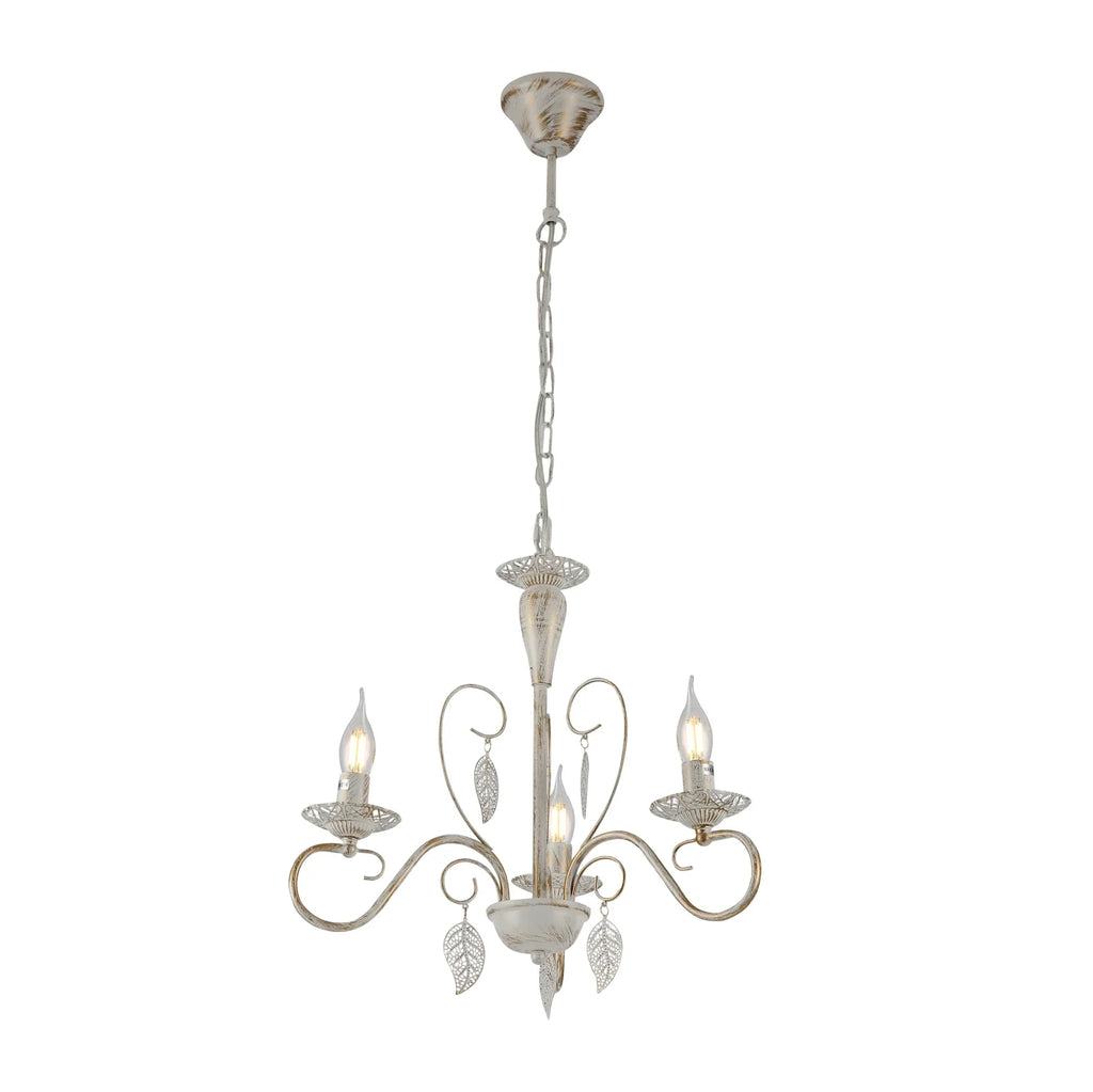 Candle French Mediterranean Leaf Traditional Vintage Gold Patinated White Ceiling Light E14